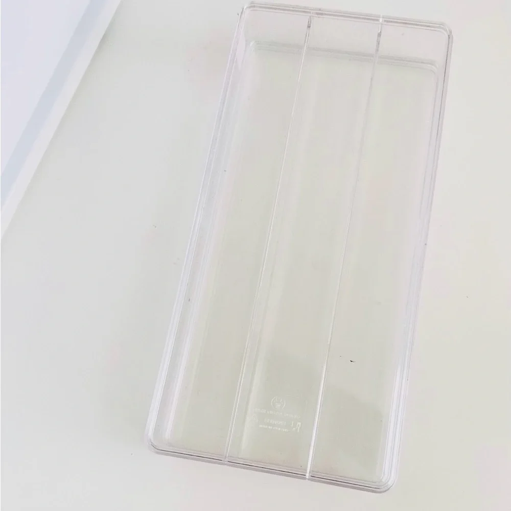 BoxBox Clear Acrylic Long 3 Compartment Makeup Jewelry Organizer Box w Lid! 11”